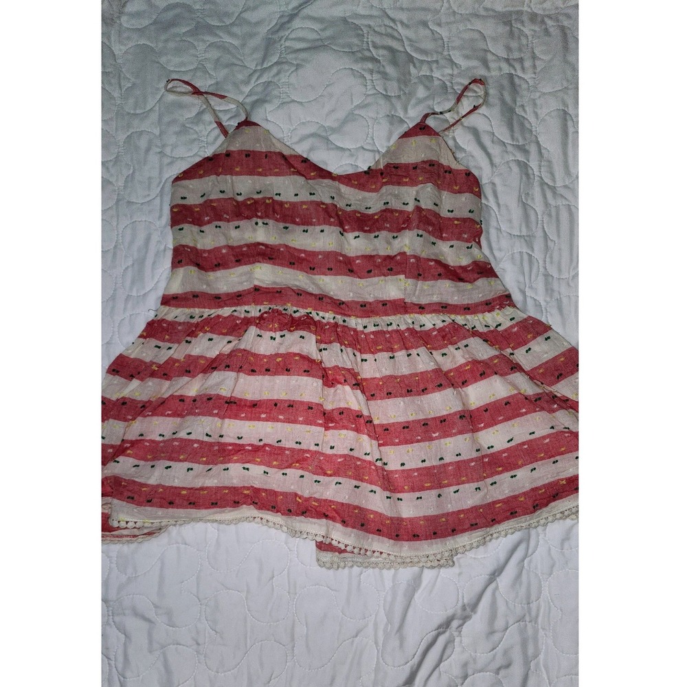 Hayden Los Angeles Red White Striped Embroidered Peplum Cami Top Medium